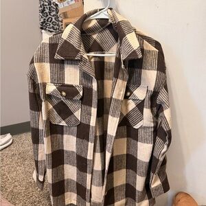 SHEIN Brown and Cream Plaid Jacket